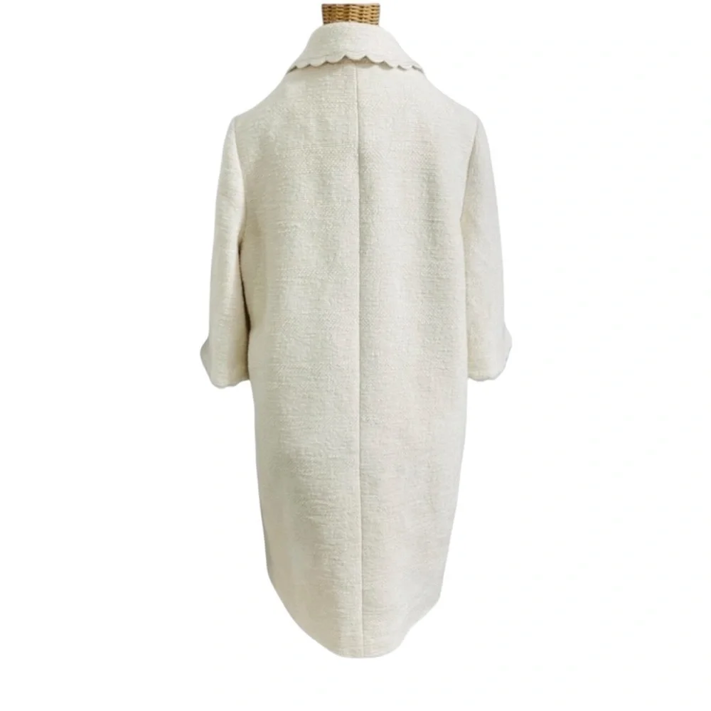 Kate Spade New York Cream Textured Scallop Trim Coat Size 10 Elegant Retro Mod - Picture 3 of 16